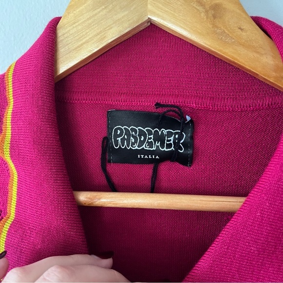 Pasdemer High Couture Button Up Polo Cardigan Fuchia Size Medium NWOT - Picture 6 of 9